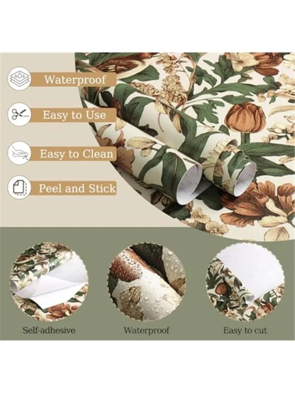Floral Bird Peel And Stick Wallpaper Beige Vintage Removable Contact Paper
